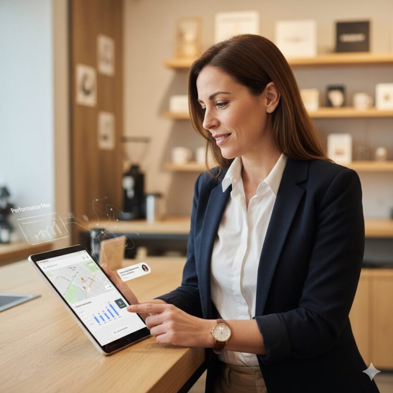 Mujer consultando Novedades IA Google Business Profile Septiembre 2025